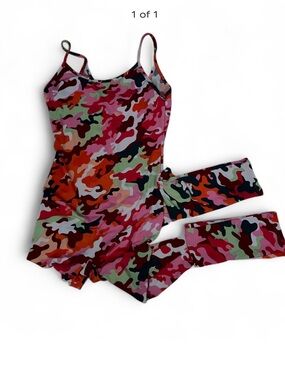 Women’s Camo Print Tank Romper- Pink Multi